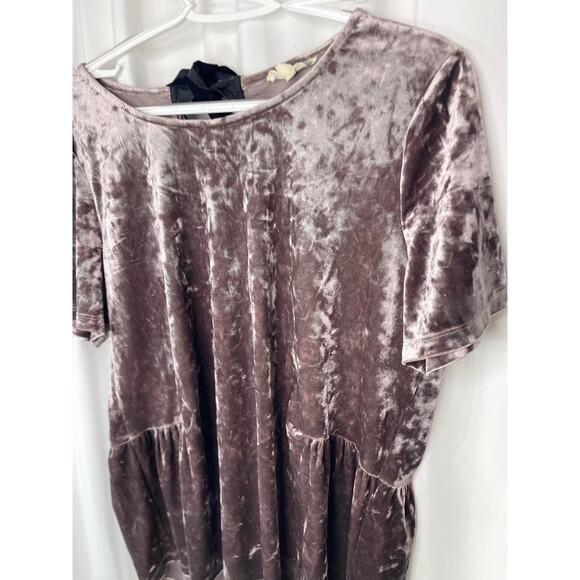 Anthropologie Pleione shirt blouse top crushed velvet purple w black tie XL - Picture 8 of 12